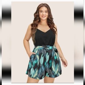 NWT BloomChic Tropical Patchwork Pocket Belted Cami Romper Plus Size 14/16 1x